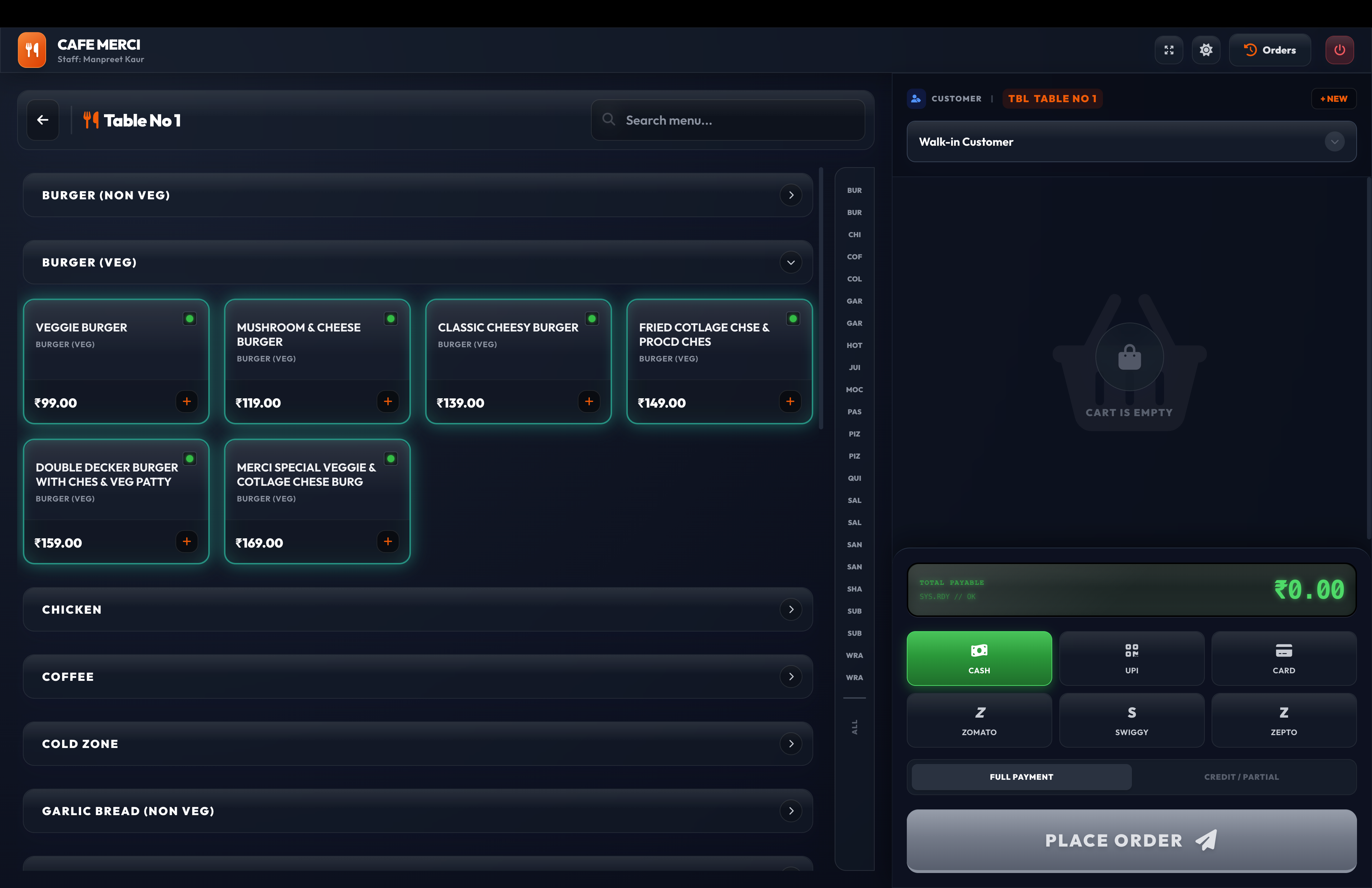 Restaurant POS Interface